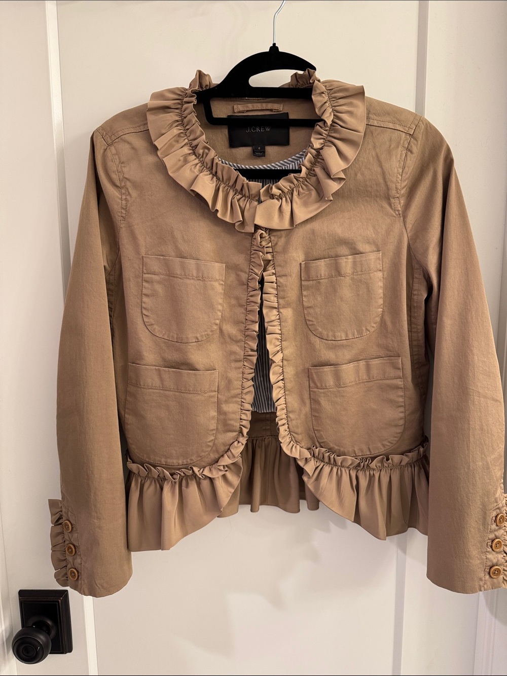 J. Crew Beige Ruffle-Trim Cotton Blazer